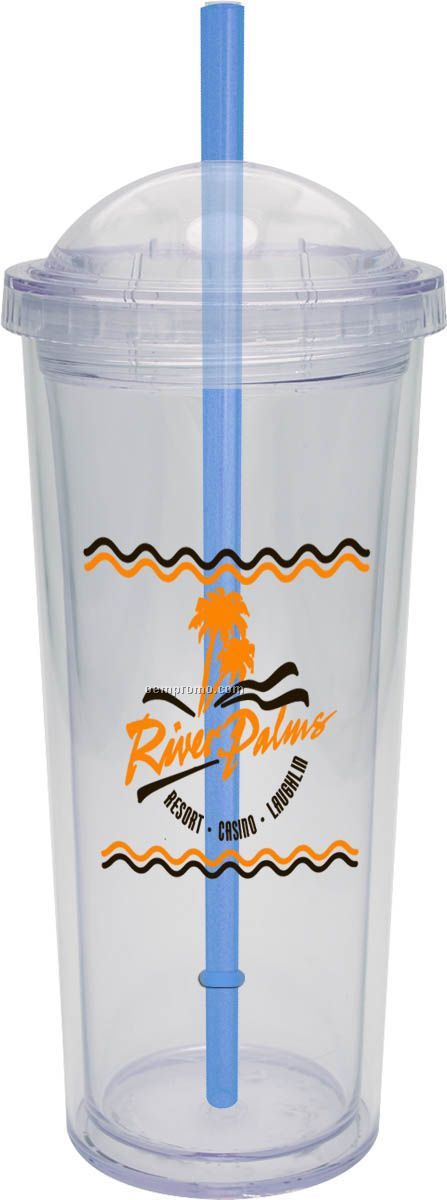 16 Oz. Domed Carnival Cup With Blue Straw