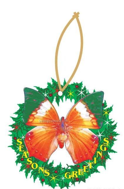 Orange & Green Butterfly Wreath Ornament W/ Mirrored Back (3 Square Inch)