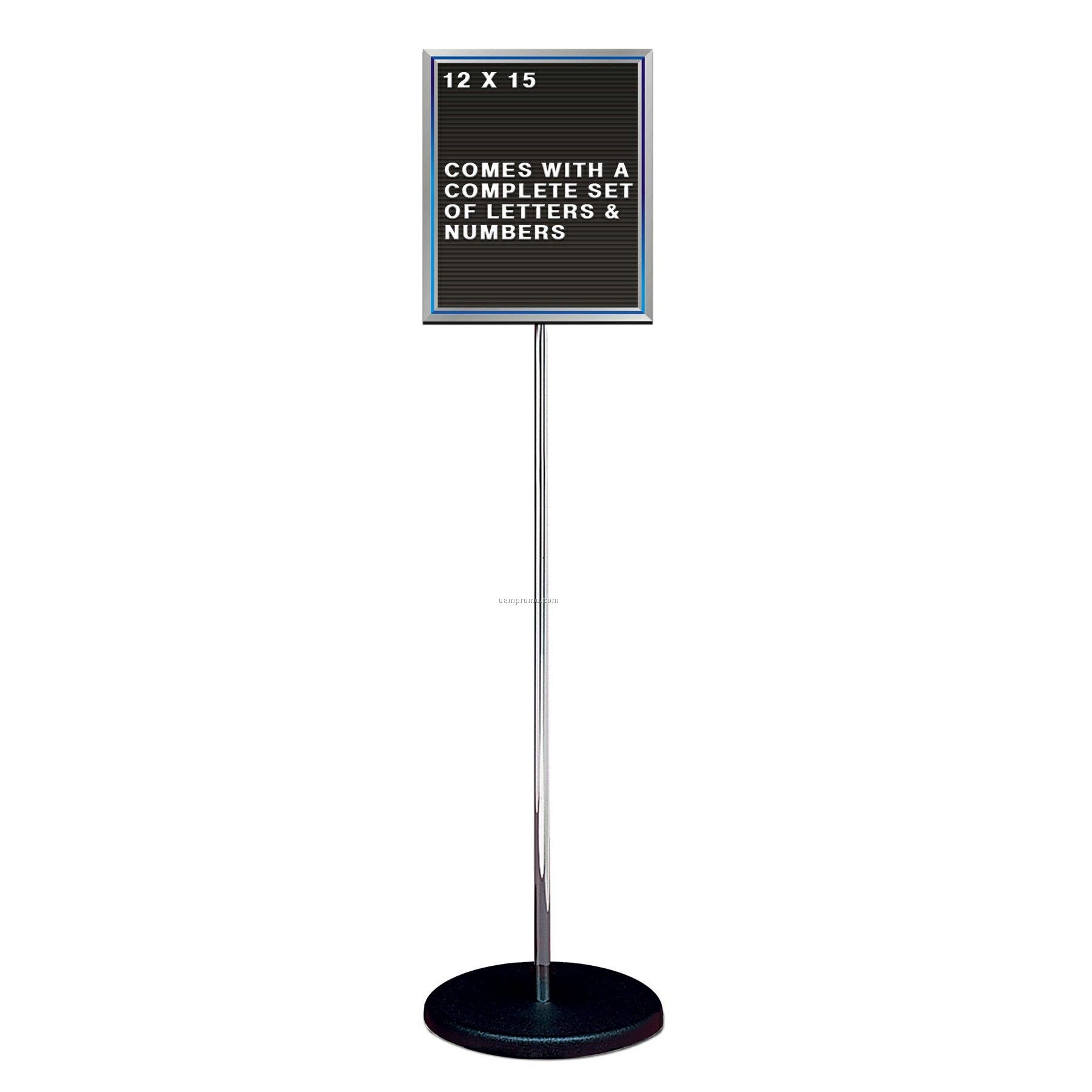 Free Standing Changeable Letter Board W/ Chrome Pole Stand (12"X15")