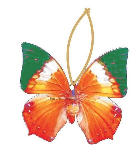 Orange & Green Butterfly Ornament W/ Mirrored Back (4 Square Inch)