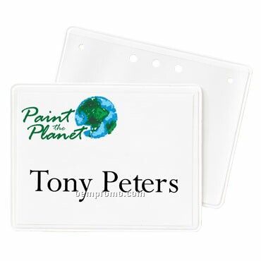 Recycled Vinyl Name Tag Holder W/ Pin/Clip - Blank (4"X3")
