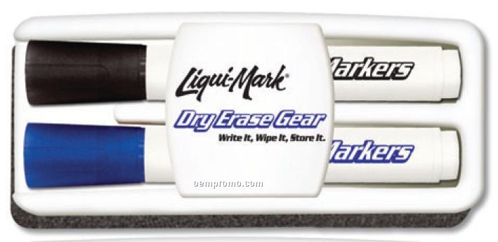 Dry Erase Gear Marker Set W/ Felt Eraser Housing
