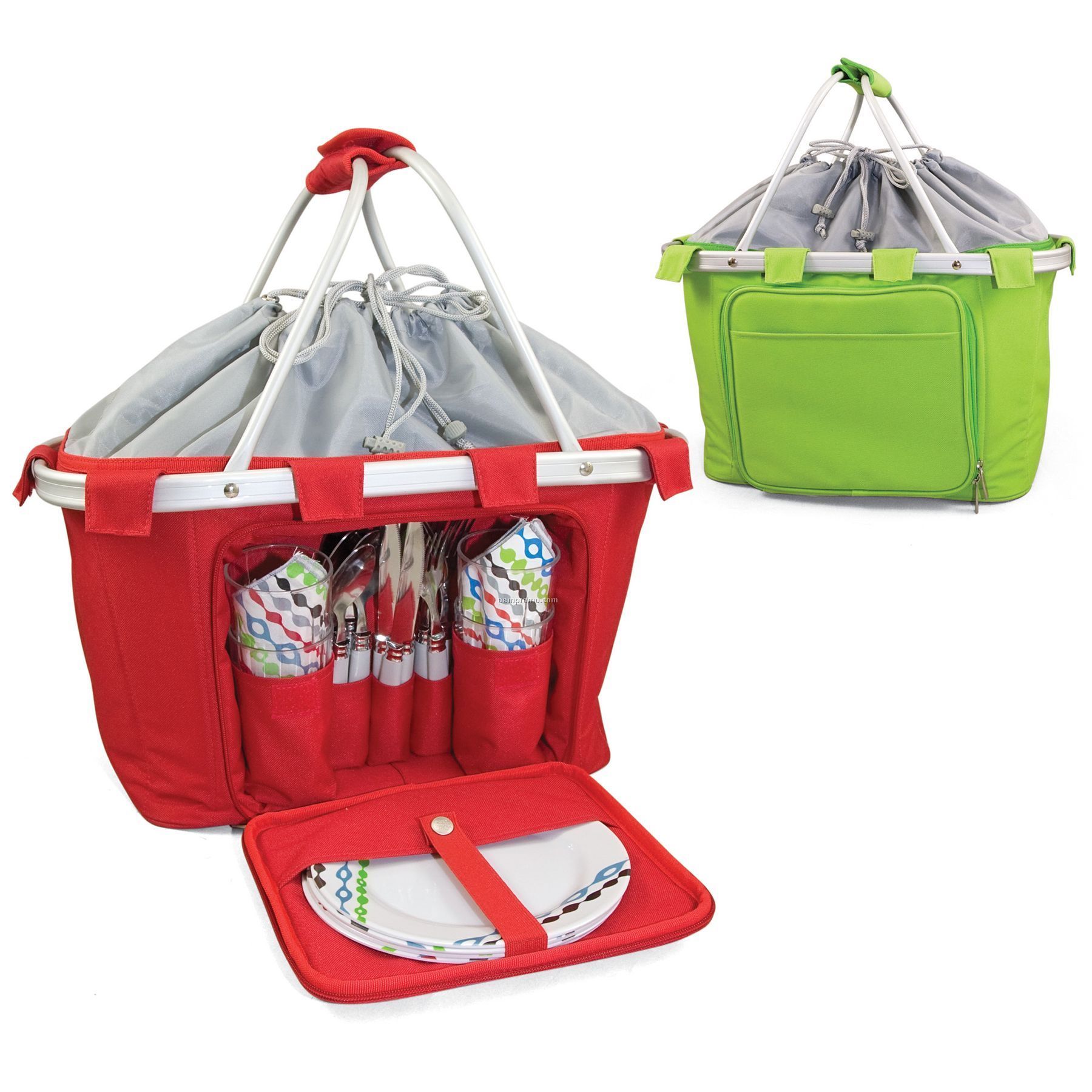 Metro Melrose Picnic Cooler Basket W/ Service For 4 - Red Or Geo (24 Can)