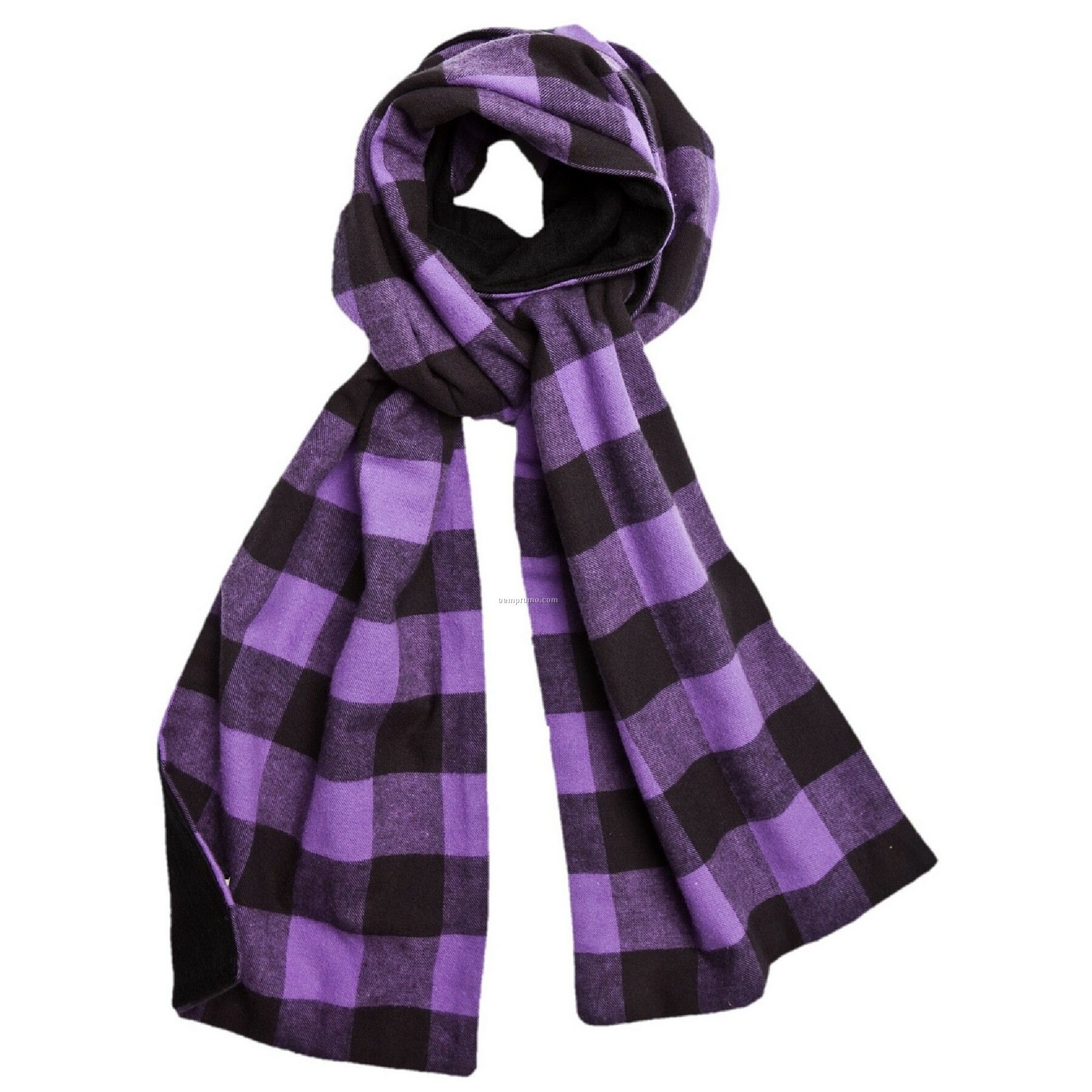 Vivid Violet Purple Flannel Scarf W/Black Fleece