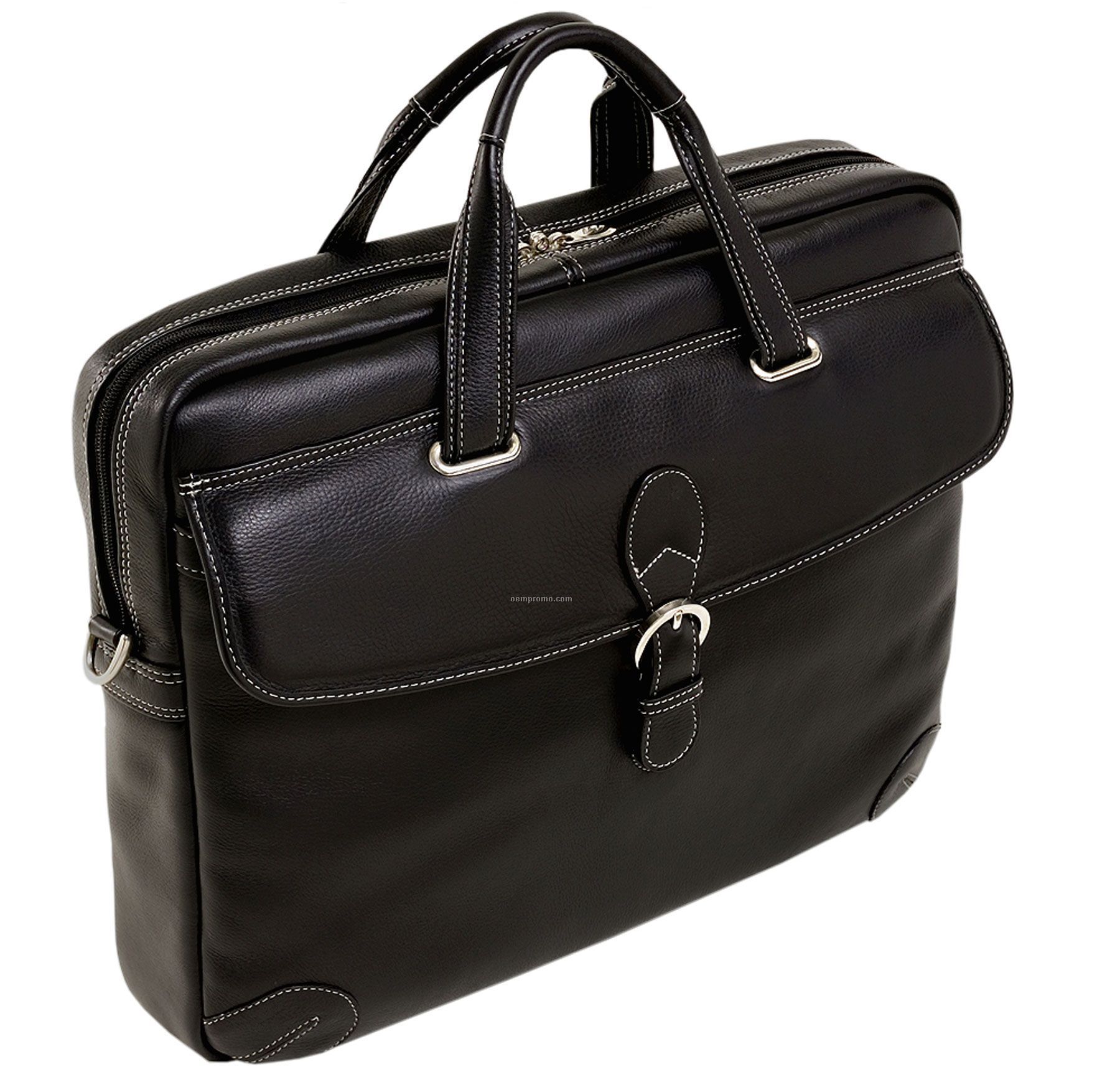 Fontanella Leather Large Laptop Brief - Black