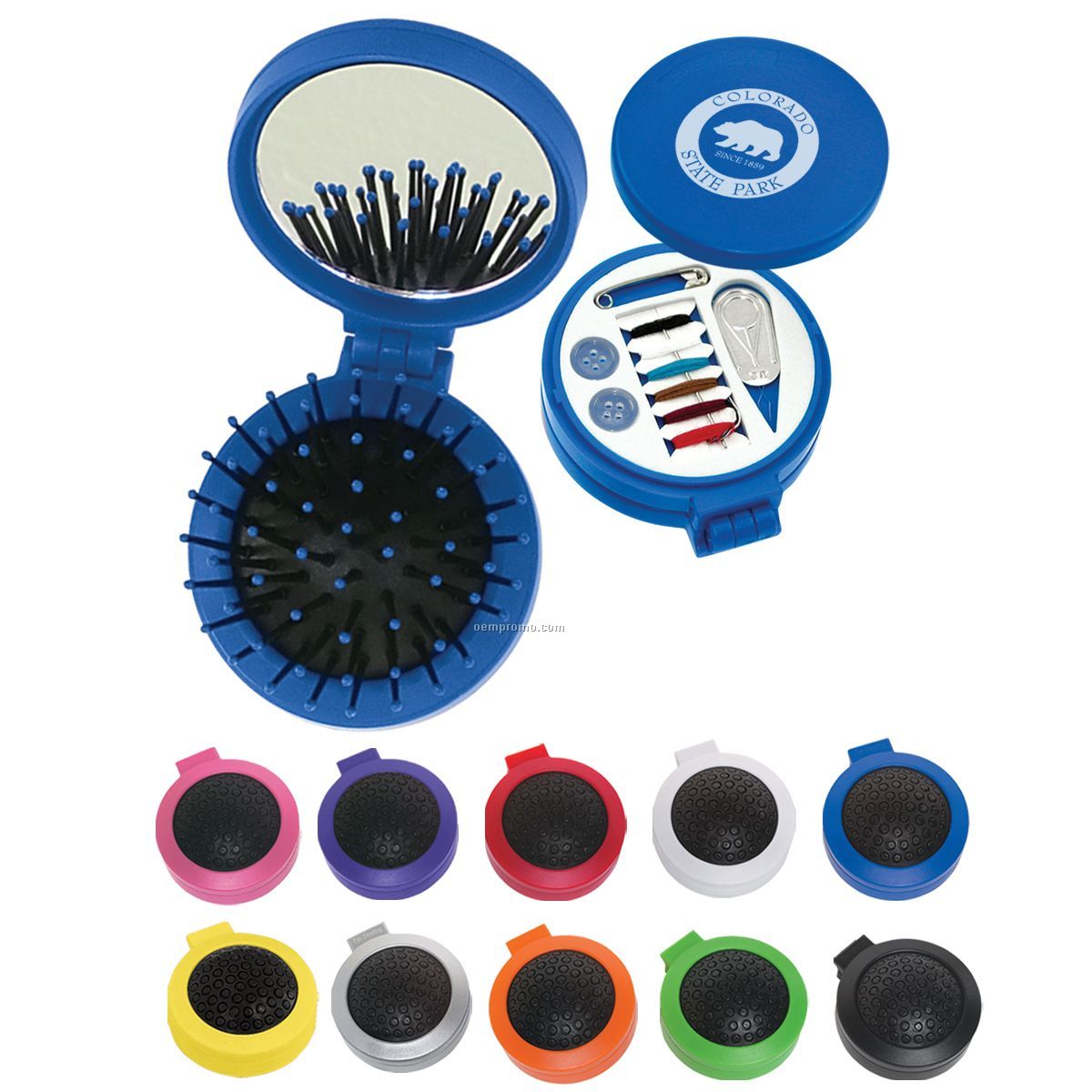 3-in-1 Sewing Kit W/ Mirror & Hair Brush (Colored)