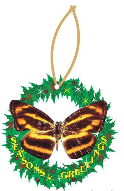 Brown & Yellow Butterfly Wreath Ornament W/ Mirrored Back (10 Square Inch)