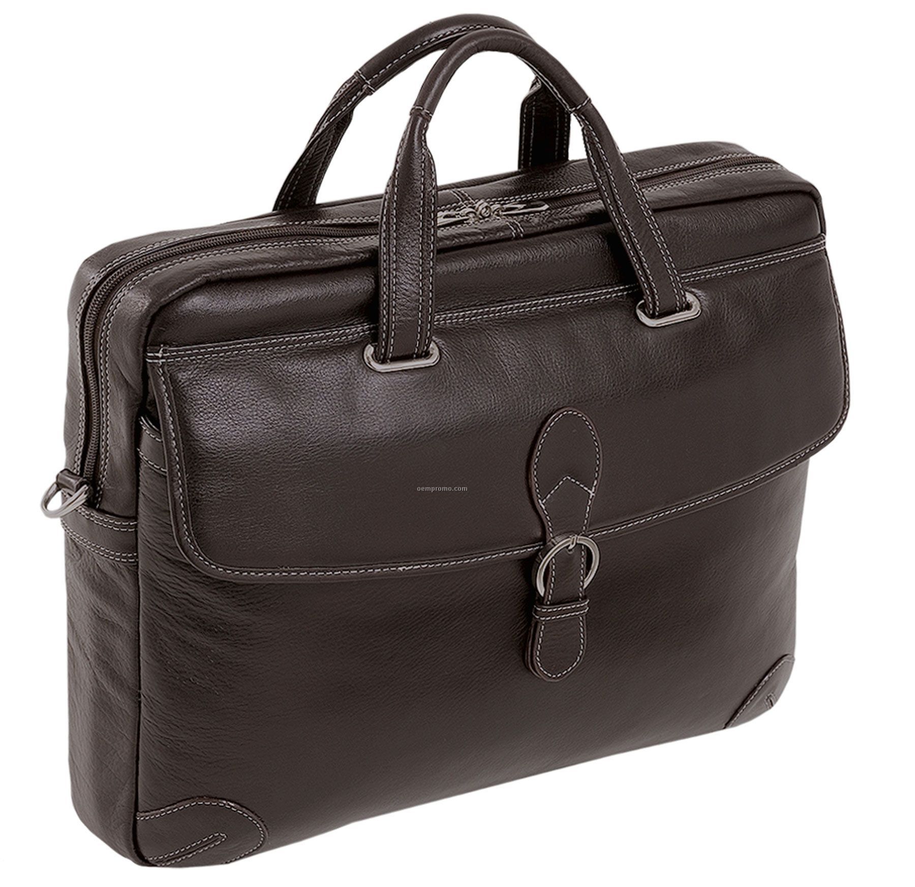 Como Leather Medium Laptop Brief - Chocolate Brown