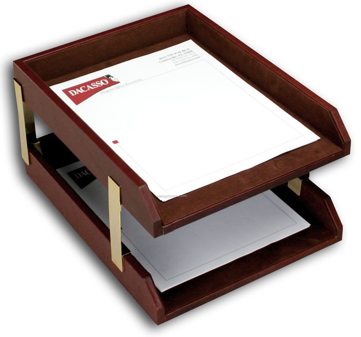 Mocha Brown Classic Leather Double Front-load Letter-size Trays
