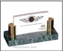 2"X5"X2" Green Marble Business Card Holder W/Brass Post