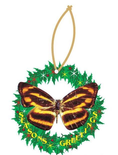 Brown & Yellow Butterfly Wreath Ornament W/ Mirrored Back (12 Square Inch)