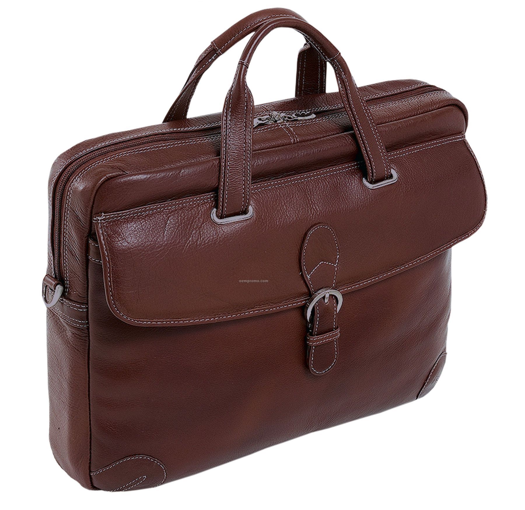 Como Leather Medium Laptop Brief - Cherry Red