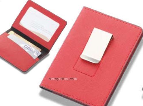 Pu Leatherette Id/Card Holder W/ Detachable Money Clip