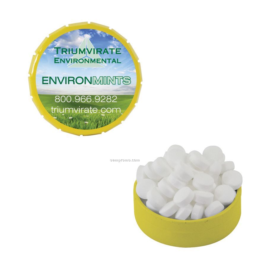 Small Yellow Snap-top Mint Tin Filled With Sugar Free Mints