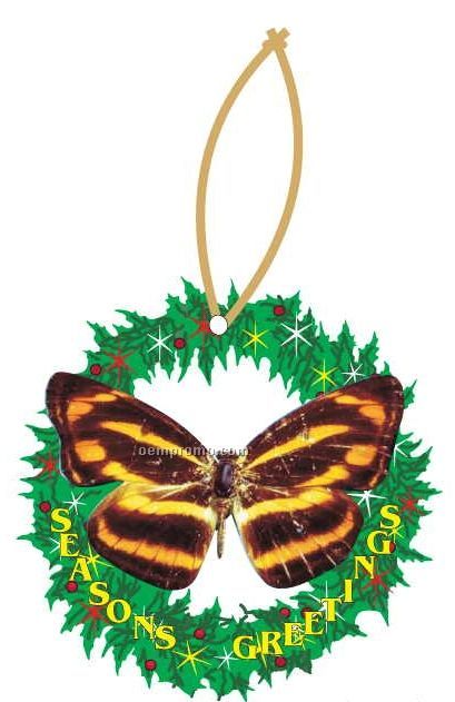 Brown & Yellow Butterfly Wreath Ornament W/ Mirrored Back (3 Square Inch)