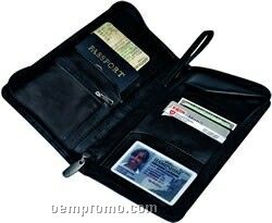 Leather Travel/ Passport Zippered Portfolio With Carry Strap