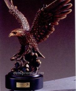 Copper Finish Eagle With Fish Trophy On Round Base (7.5