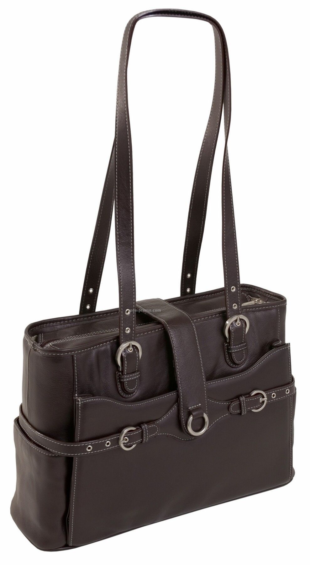 Fratti Leather Laptop Tote - Chocolate Brown