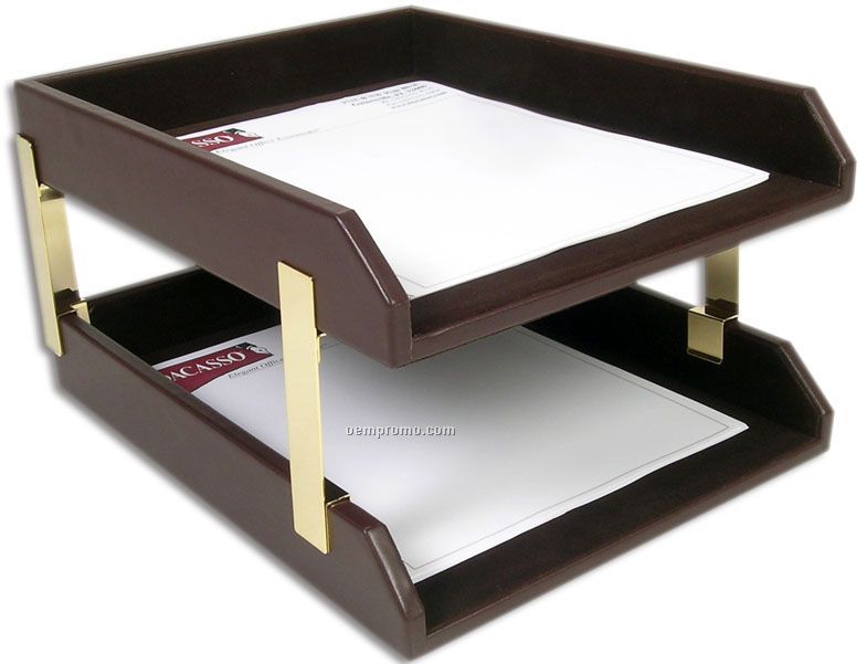 Chocolate Brown Classic Leather Double Front-load Letter-size Trays