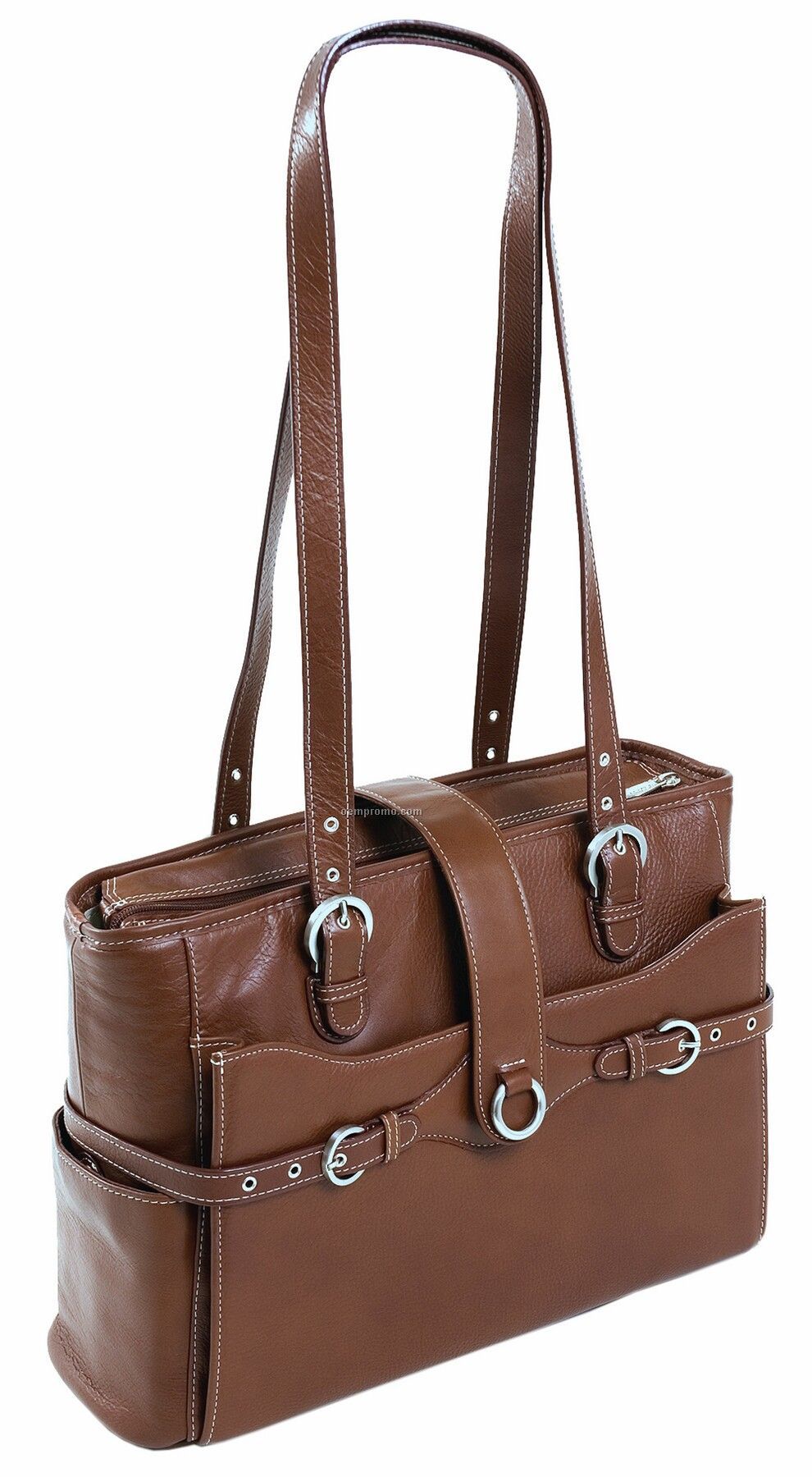 Fratti Leather Laptop Tote - Cognac Brown