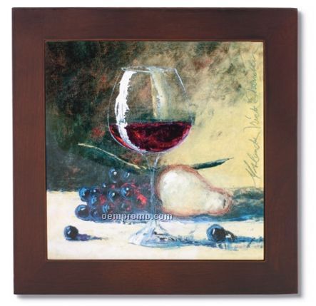 Ceramic Trivet With Wine Glass And Fruit Art Image