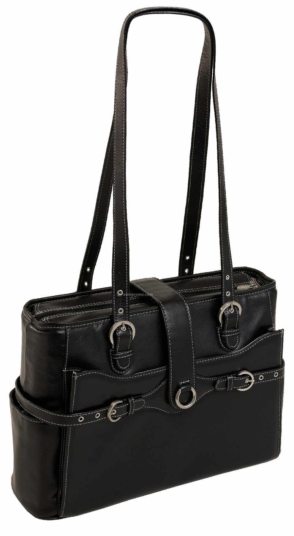 Fratti Leather Laptop Tote - Black