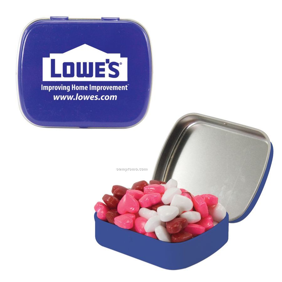 Small Royal Blue Mint Tin Filled With Candy Hearts