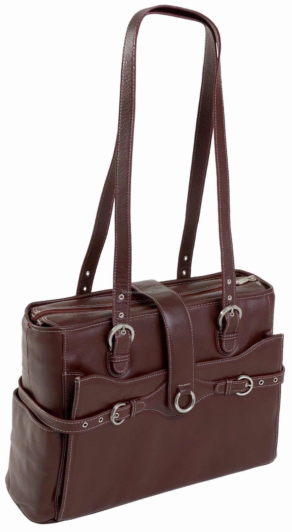 Fratti Leather Laptop Tote - Cherry Red