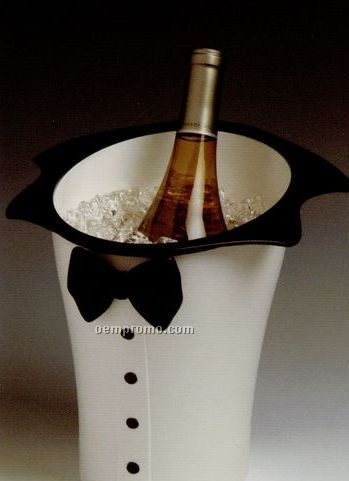 White Tuxedo Wine & Champagne Bucket With Black Accents