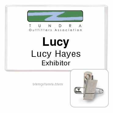 Classic Side Loading Rigid Vinyl Name Tag Holder W/ Pin/Clip - Blank