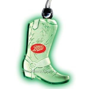 Light Up Boot Pendant Necklace W/ Blinking Green LED