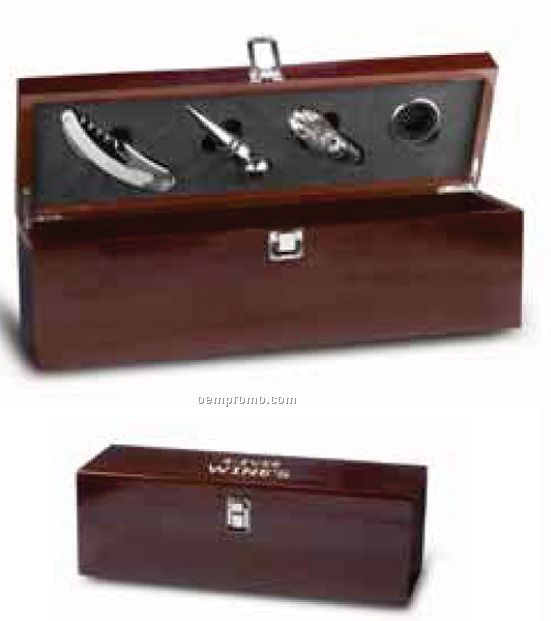 Napoli Mahogany Wood Box With Wine Accessories
