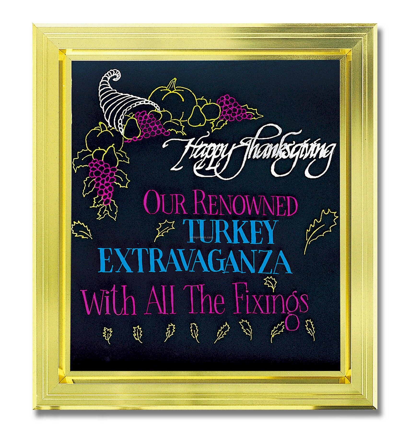 Illuminated Wet Erase Marker Board. Brass Finish Frame. 25" X 28"