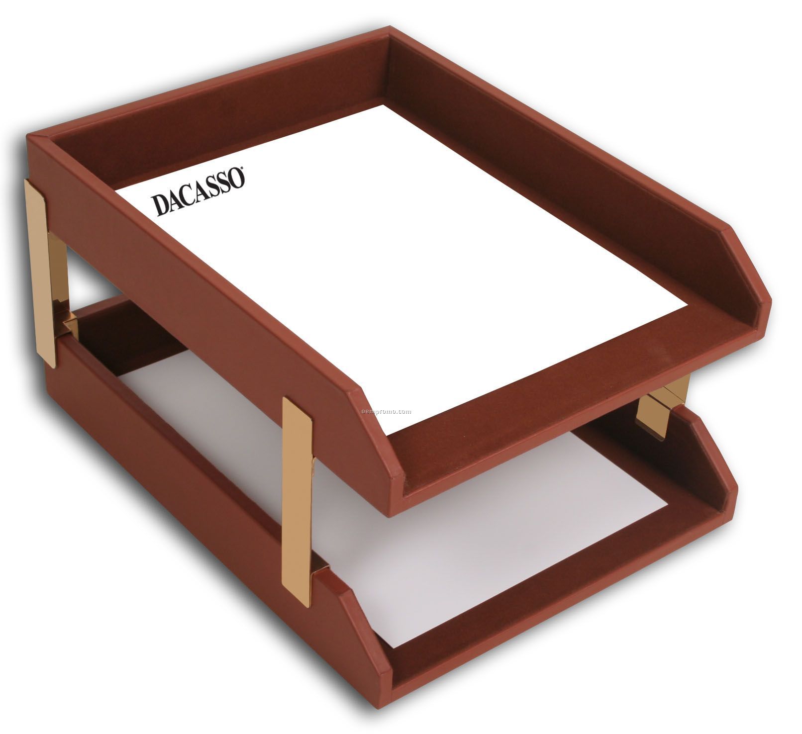 Tan Brown Classic Leather Double Front-load Letter-size Trays