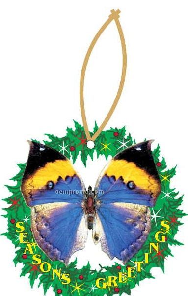 Black & Blue Butterfly Wreath Ornament W/ Mirrored Back (10 Square Inch)