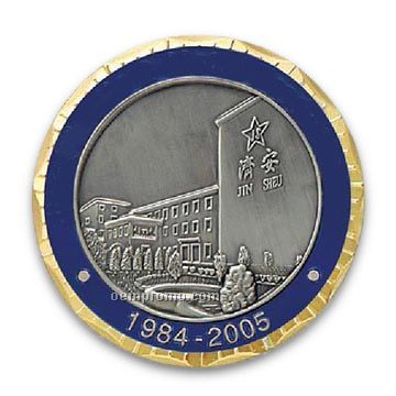 Brass Coin Stamped With Soft Enamel On Two Sides (1 1/2
