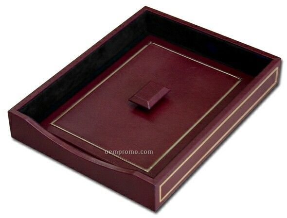 Burgundy Red 24 Kt. Gold Tooled Front-load Letter Tray W/ Lid