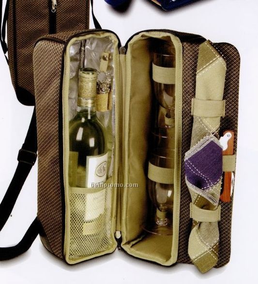 Wine Carrier With Goblets, Corkscrew & Bottle Stopper