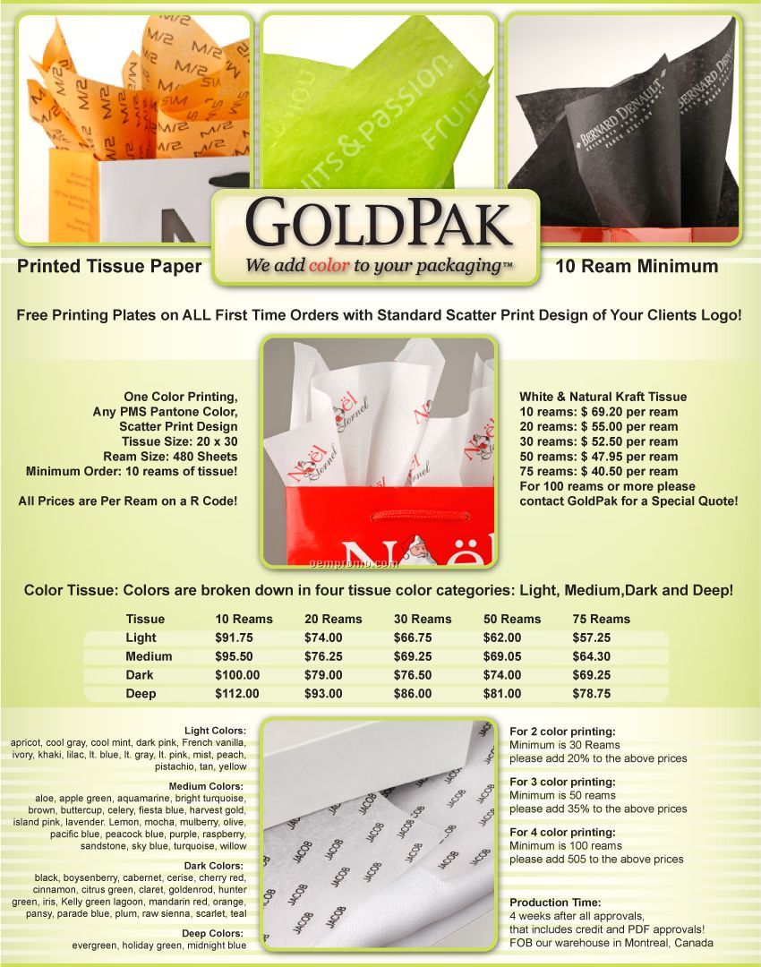 Printed Tissue Deep Stock Colors: Printed Tissue