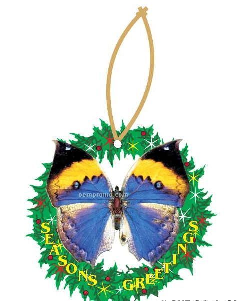 Black & Blue Butterfly Wreath Ornament W/ Mirrored Back (12 Square Inch)