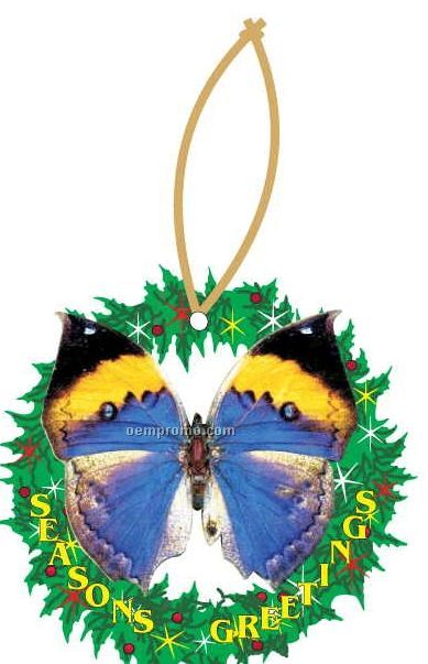 Black & Blue Butterfly Wreath Ornament W/ Mirrored Back (2 Square Inch)