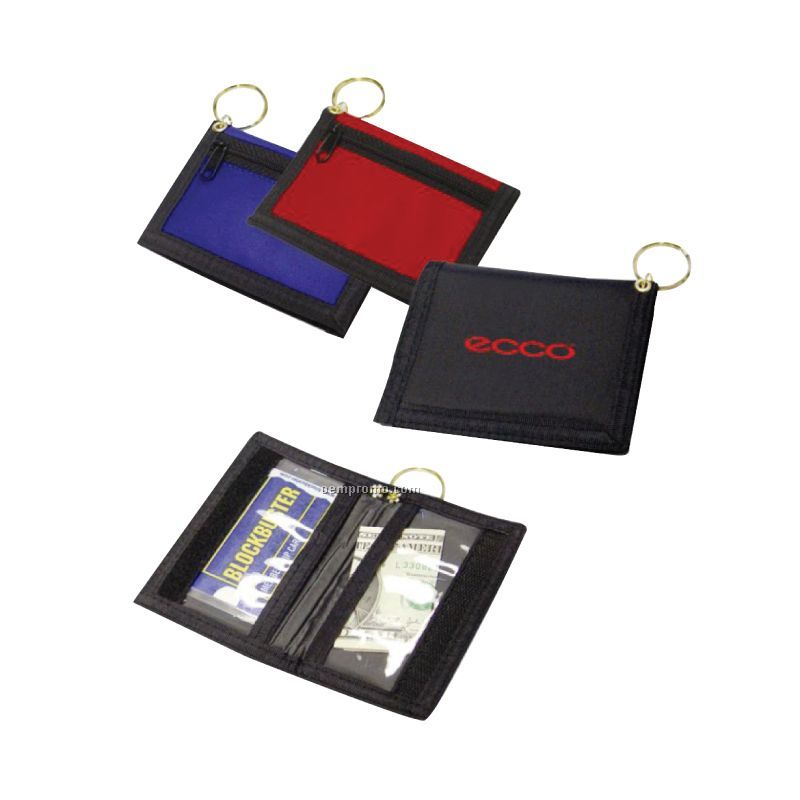 Nylon Keyring Wallet W/Clear & Exterior Pockets