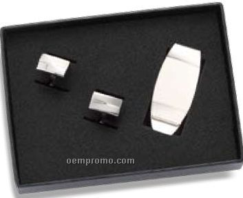 Oval Money Clip And Squared Cufflinks Set