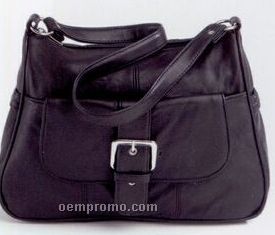 Ladies Shoulder Bag W/ Front Buckle Pocket & Shoulder Strap