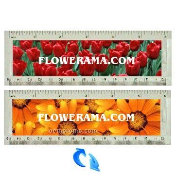 6" Acrylic Ruler W/Tulips / Sunflowers Lenticular Flip Effect (Imprint)