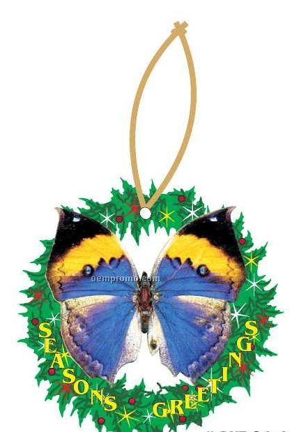 Black & Blue Butterfly Wreath Ornament W/ Mirrored Back (3 Square Inch)