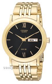 Citizen Men's Gold Tone Bracelet Watch W/ Black Dial