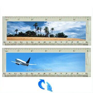 6" Acrylic Ruler W/Airplane / Beach Lenticular Flip Effect (Blanks)