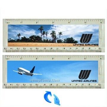 6" Acrylic Ruler W/Airplane / Beach Lenticular Flip Effect (Imprint)