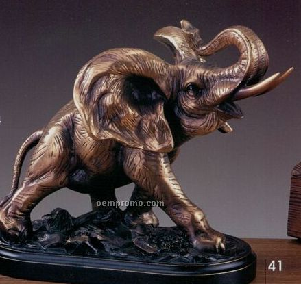 Copper Finish Elephant W/ Raised Trunk Trophy - Oblong Base (8.5"X7.5")